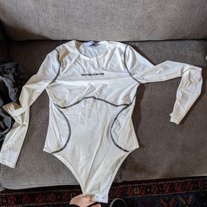 "mistakes forever," graphic off-white bodysuit